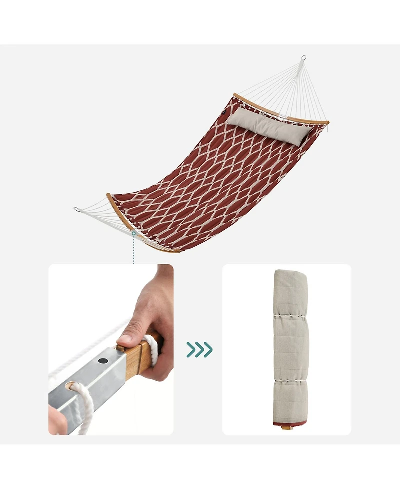 Slickblue Quilted Hammock with Curved Bamboo Spreaders, Pillow, Portable Padded Hammock Holds up to 495 lb