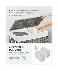 Slickblue Synthetic Rattan Laundry Hamper with Lid, 2 Sections Removable Liner Bag