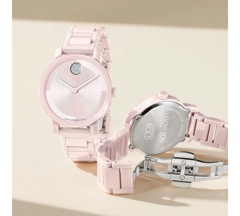 Movado Women's Swiss Bold Evolution 2.0 Blush Ceramic Bracelet Watch 34mm