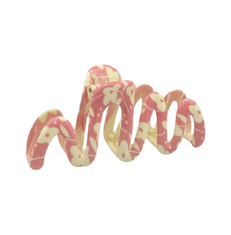 Large Wavy Claw Clip - Pink Squiggles