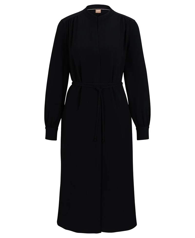 Boss by Hugo Women's Collarless V Neckline Belted Dress