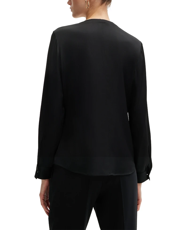 Boss by Hugo Women's Stretch-Silk Crepe De Chine Ruched-Neck Top