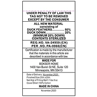 20" x 20" Feather Down Square Throw Pillow Insert