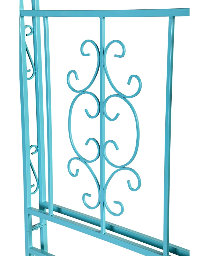 Evergreen Montebello Iron Garden Arbor, Coastal Blue- 53 x 84 x 23 Inches Fade and Weather Resistant Outdoor Decor