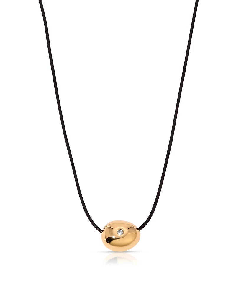 Ettika Single Crystal Polished Pebble Leather Pendant Necklace