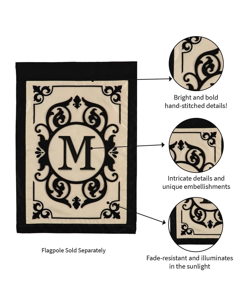Evergreen Flag Cambridge Chic Letter M Monogram Applique Garden Flag - 12.5" Wide x 18" High