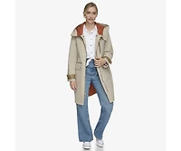 Women's Gemas Lightweight Parka Coat With Matte Shell and Faux Leather Details
