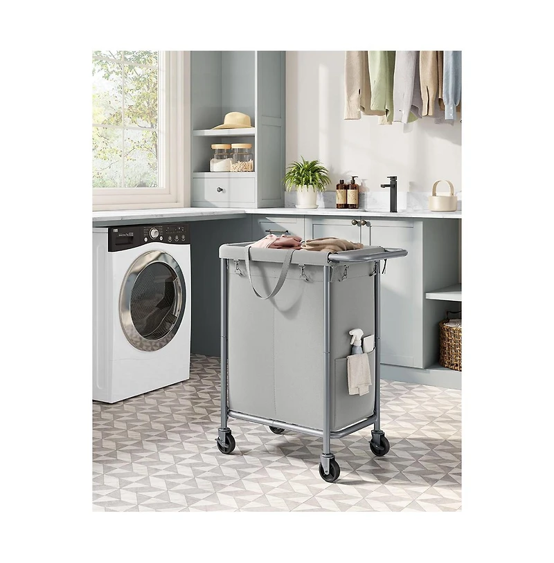 Slickblue Laundry Basket with Wheels, Rolling Hamper, emovable Liner, Steel Frame Handle, Blanket Storage