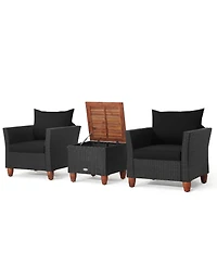 Gymax 3PCS Patio Rattan Conversation Set Outdoor Furniture Set w/ Black Cushions