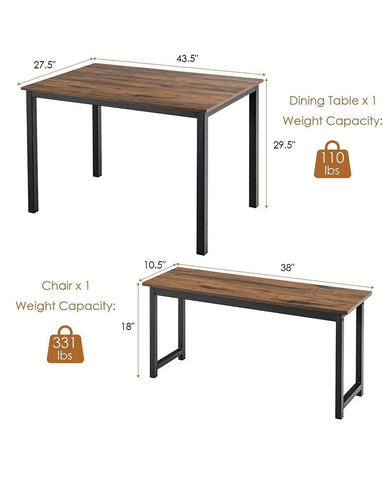 Sugift 3 Pieces Dining Table Set with 2 Benches for Dining Room Kitchen Bar