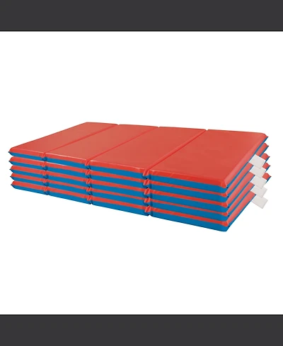 ECR4Kids Premium Folding Rest Mat, 4-Section, 2in, Blue/Red, 5-Pack