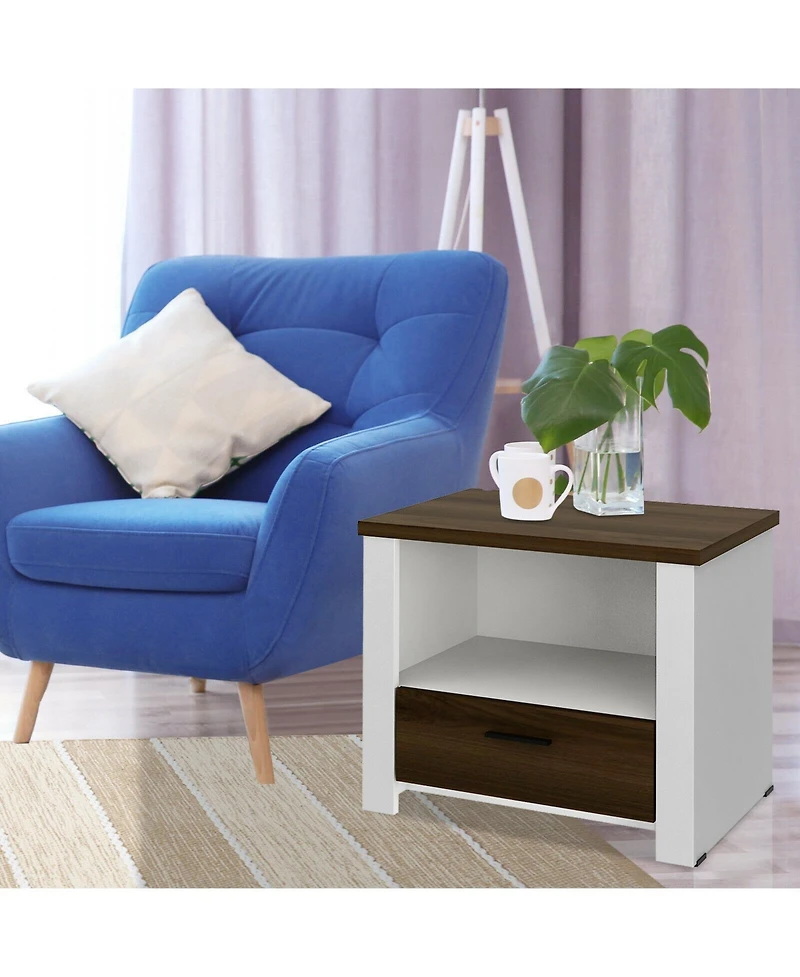 Sugift Accent Nightstand with Drawer and Open Shelf