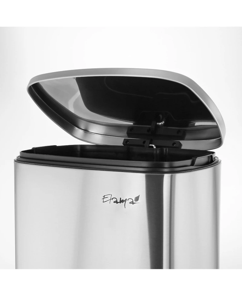 Elama 50 Liter/13 Gallon Rectangular Stainless Steel Step Trash Bin with Slow Close Mechanism