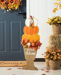Glitzhome 36"H Fall Wooden Stacked Pumpkin with Urn Porch Decor