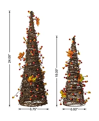 Glitzhome 24"H Set of 2 Fall Rattan Berries and Maple Leaves Table Tree