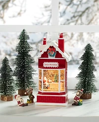Glitzhome 10.5"H Lighted Santa's Workshop Waterglobe