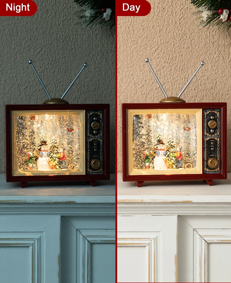 Glitzhome 7.5"L Lighted Tv with Snowman Waterglobe