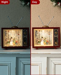 Glitzhome 7.5"L Lighted Tv with Snowman Waterglobe