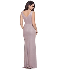Betsy & Adam Petite Glitter Draped Gown