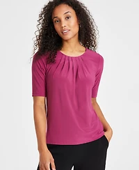 Kasper Women's Pleat Neck Knit Top, Regular & Petite