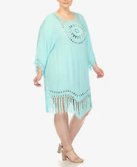 White Mark Plus Crocheted Fringed Trim Cover Up Dress