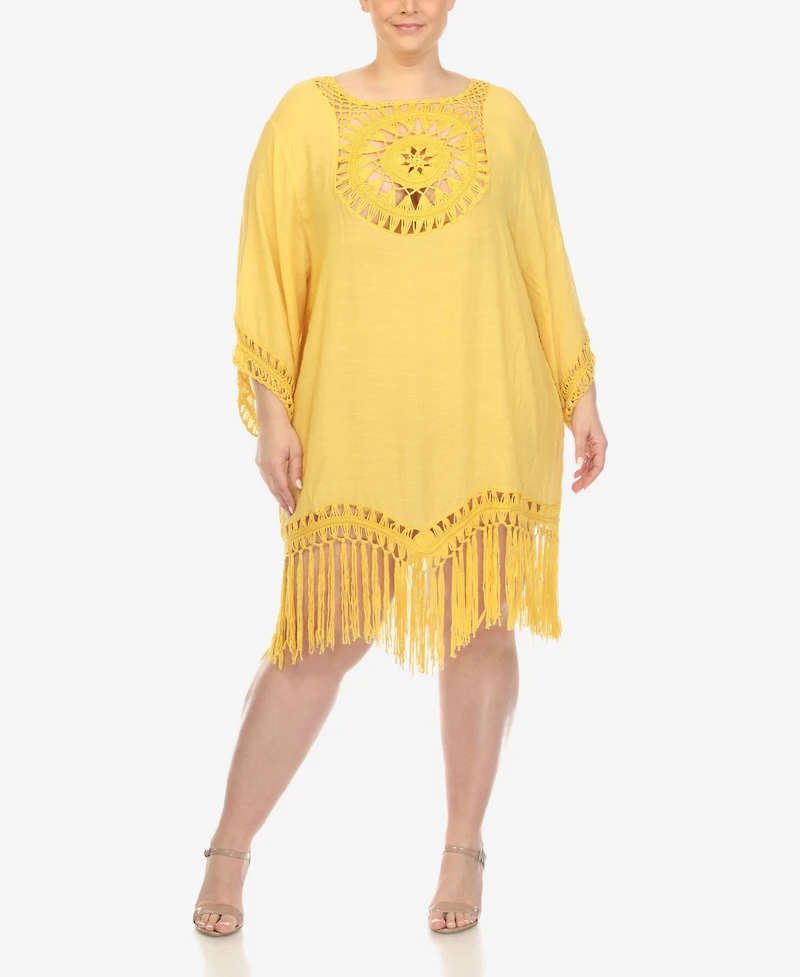 White Mark Plus Crocheted Fringed Trim Cover Up Dress