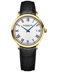 Raymond Weil Women's Swiss Toccata Black Leather Strap Watch 39mm