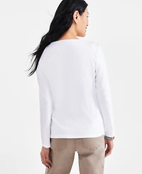 Style & Co Petite Scoop-Neck Long-Sleeve Cotton Top, Created for Macy's