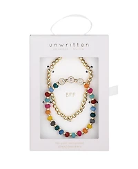Unwritten Multi Color Quartz Bff Stone and Beaded Stretch Bracelet Set