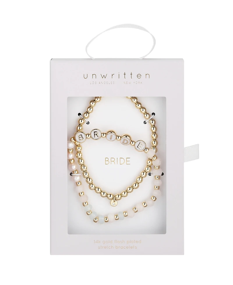 Unwritten White Quartz and Freshwater Pearl Bride Stone and Beaded Stretch Bracelet Set