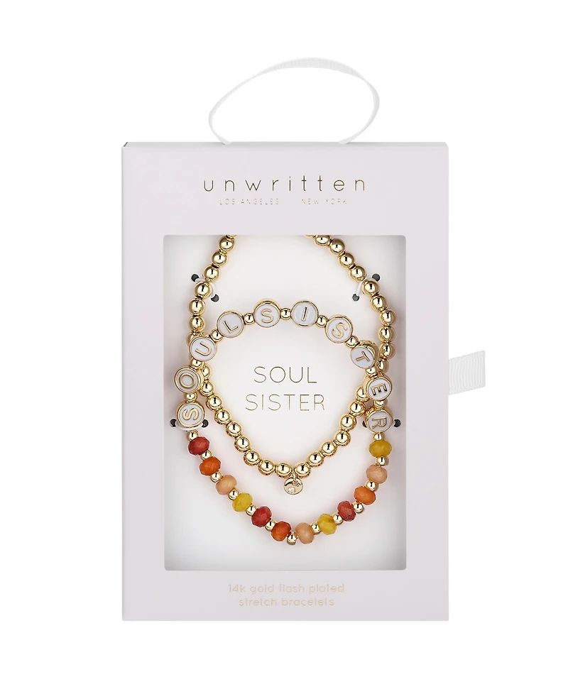 Unwritten Multi Sunburst Quartz Soul Sister Stone and Beaded Stretch Bracelet Set