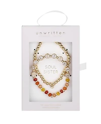 Unwritten Multi Sunburst Quartz Soul Sister Stone and Beaded Stretch Bracelet Set