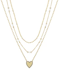 Unwritten Natural Pearl Cubic Zirconia Heart Layered Necklace Set