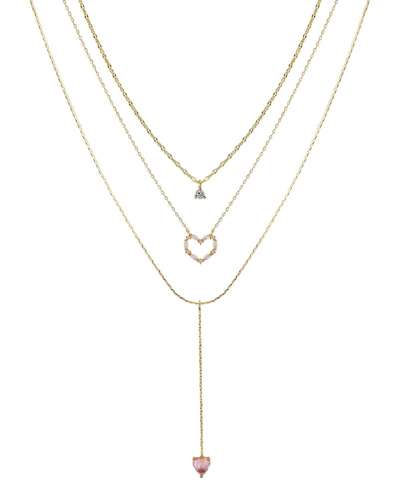 Unwritten Cubic Zirconia Heart Y-Neck Layered Necklace Set