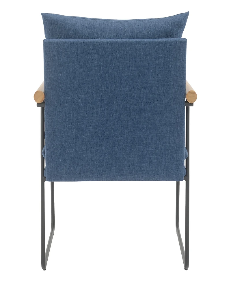 Office Star Dutton Armchair in Navy Fabric with Natural Arms and Black Sled Base