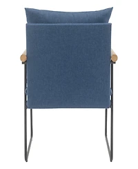 Office Star Dutton Armchair in Navy Fabric with Natural Arms and Black Sled Base
