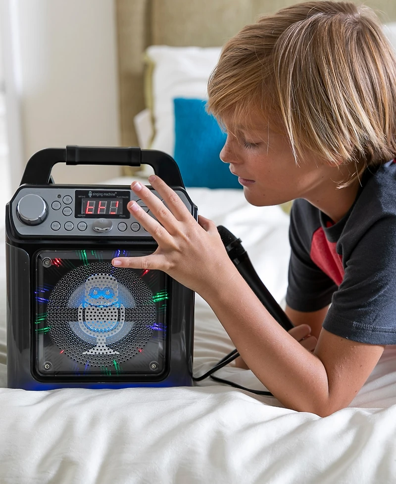 Singing Machine, Groove Mini, Portable Karaoke Machine with Wired Mic, Bluetooth, Led Lights, black