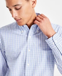 Men's Regular Fit Non-Iron Polo Button-Down Collar Check Pinpoint Dress Shirt