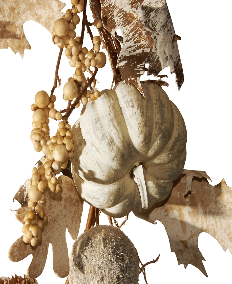 National Tree Company 6' Artificial Autumn Garland, White, Made with Pumpkins, Gourds, Maple Leaves, Pinecones, Berry Clusters, Autumn Collection
