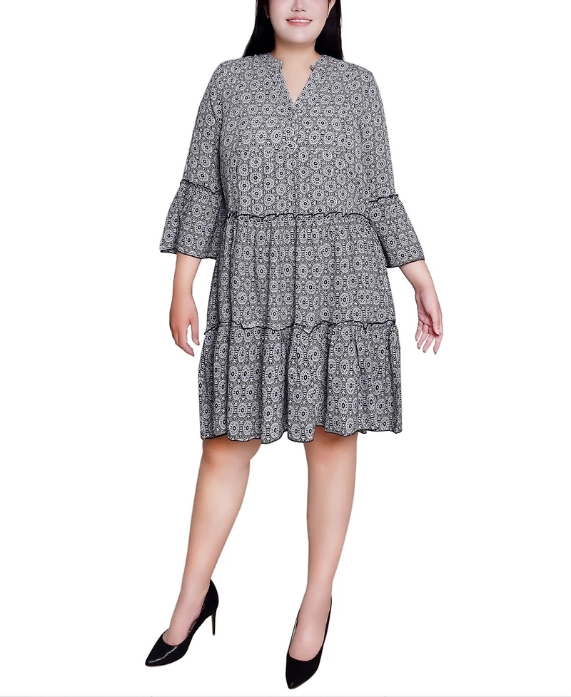 Ny Collection Plus 3/4 Sleeve Tiered Dress