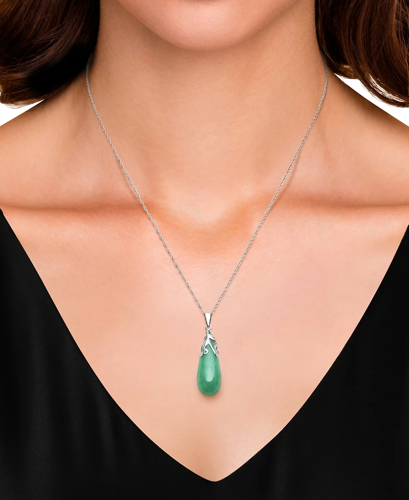 Dyed Jade Leaf Top Teardrop Pendant Set in Sterling Silver