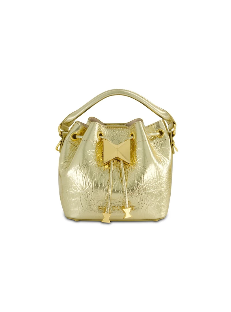 Mac Duggal Crinkle Metallic Leather Bucket Handbag