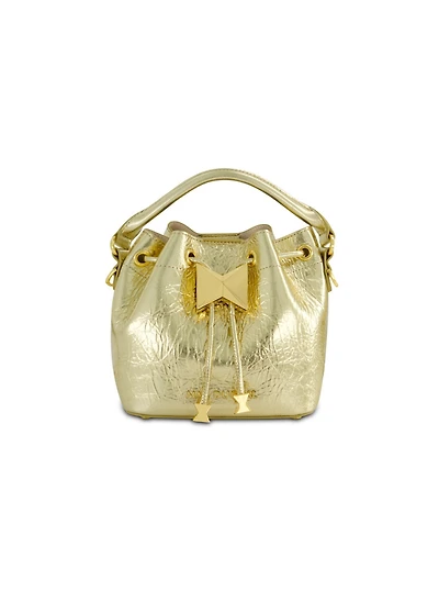 Mac Duggal Crinkle Metallic Leather Bucket Handbag