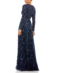 Mac Duggal Women's Embellished Illusion High Neck Long Sleeve A Line