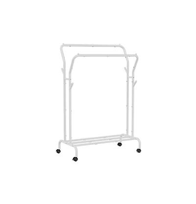 Slickblue Clothes Rack, Double-rod Clothing Rack With Wheels, Heavy-duty Metal Frame, Garment Rack