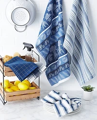 Design Imports Assorted Pattern, Kitchen Collection, Dishtowels Dishcloth, Marine Blue, 5 Piece