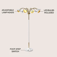 Jonathan Y Vivian 61" 10-Light Mid-Century Modern Iron Medusa Multi Head Led Floor Lamp, White/Brass Gold