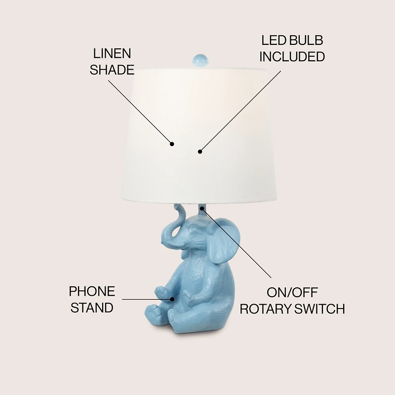 Jonathan Y Kairi 21" Modern Shabby Chic Resin/Iron Happy Elephant Led Kids' Table Lamp with Phone Stand, White