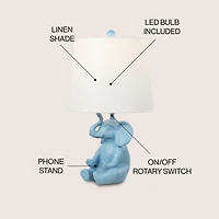 Jonathan Y Kairi 21" Modern Shabby Chic Resin/Iron Happy Elephant Led Kids' Table Lamp with Phone Stand, White