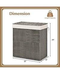 Hand-woven Rattan Laundry Hamper with Lid Removable Liner Bag 29-Gallon 2-Section
